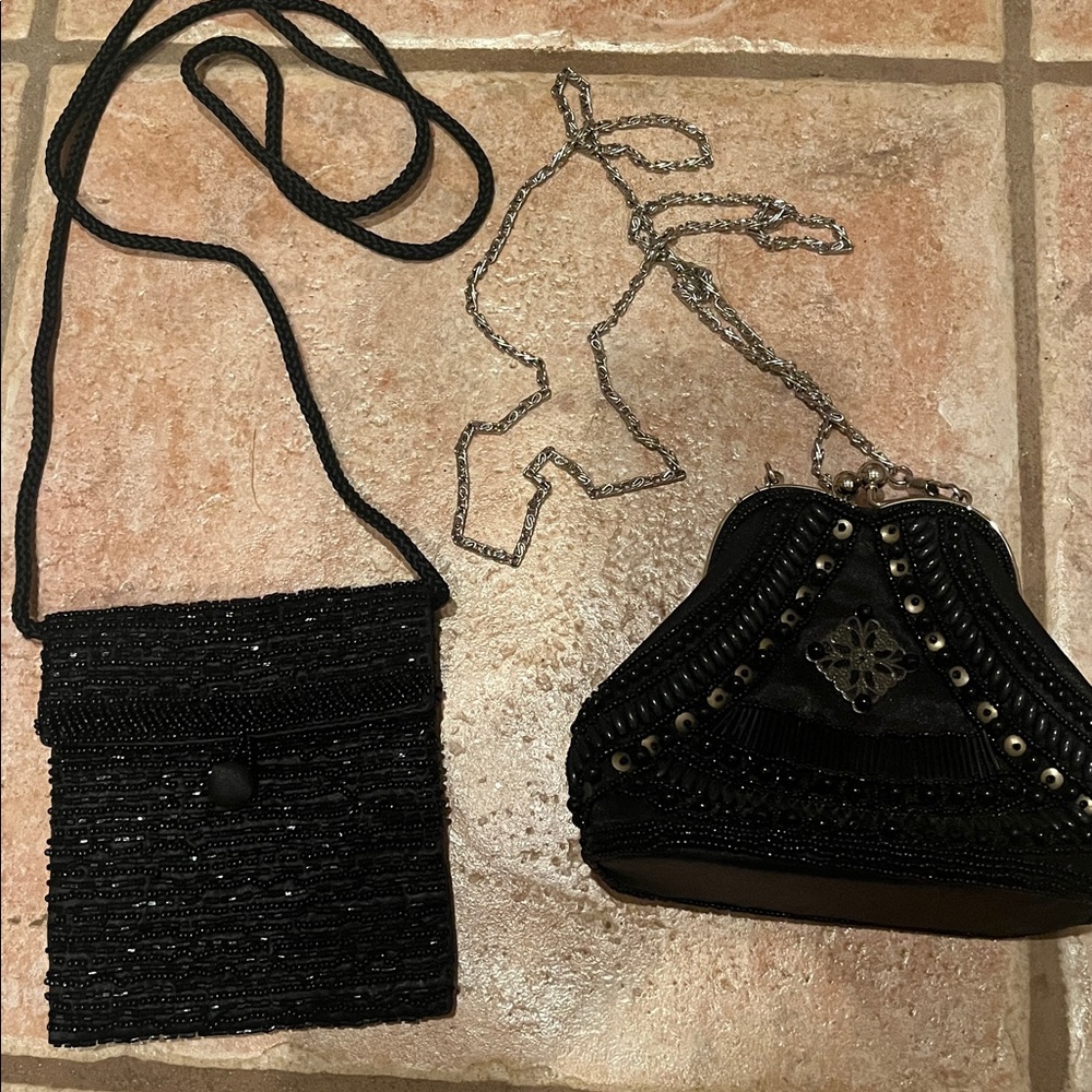 Black Beaded Crossbody and Clutch Set